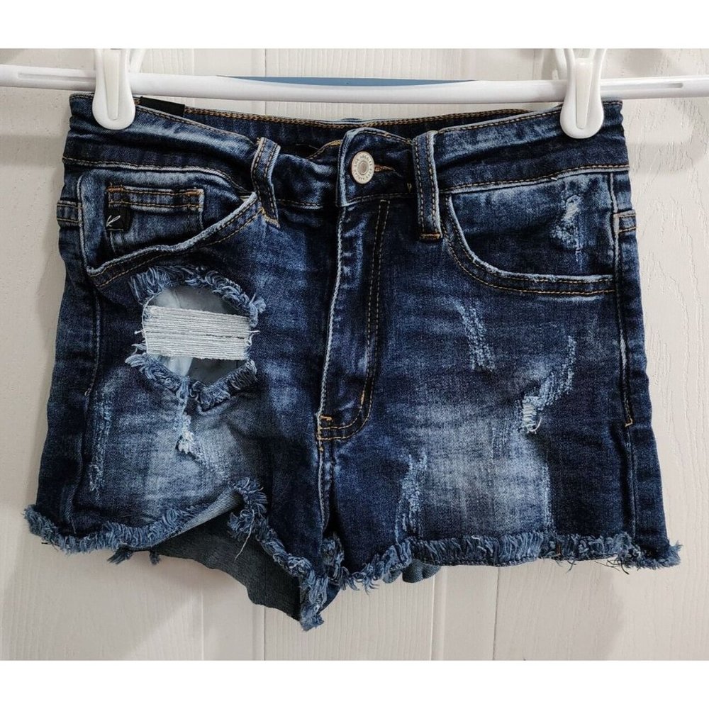 KanCan Shorts Blue Denim Jean Medium Wash Cut Off Fray Hem Casual Juniors 1/24